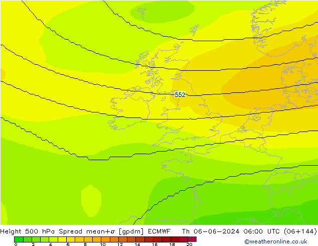 Height 500 hPa Spread ECMWF Th 06.06.2024 06 UTC