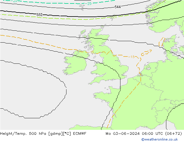 Height/Temp. 500 hPa ECMWF lun 03.06.2024 06 UTC