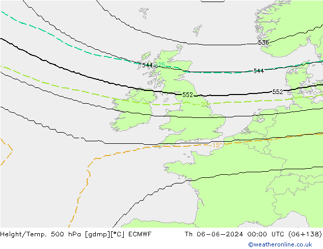 Height/Temp. 500 hPa ECMWF gio 06.06.2024 00 UTC