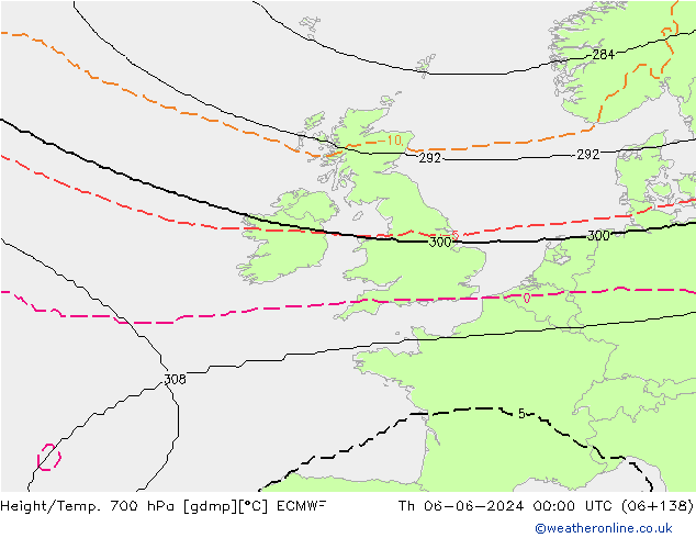 Height/Temp. 700 hPa ECMWF Čt 06.06.2024 00 UTC