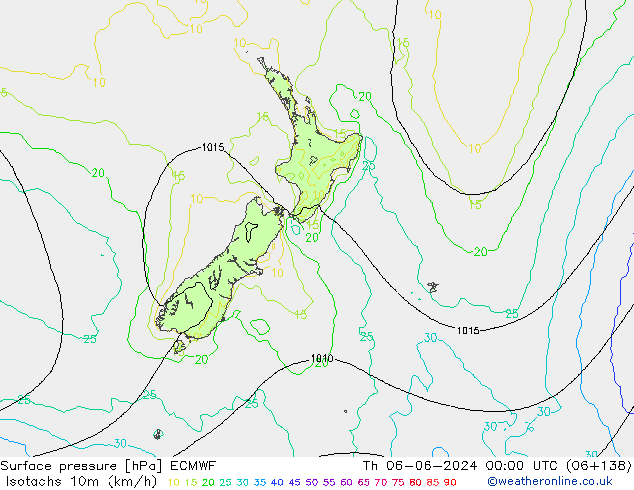 Isotachs (kph) ECMWF Th 06.06.2024 00 UTC