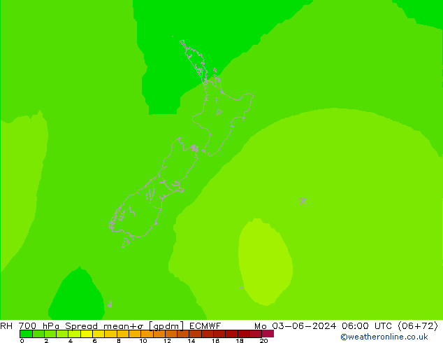 Humidité rel. 700 hPa Spread ECMWF lun 03.06.2024 06 UTC