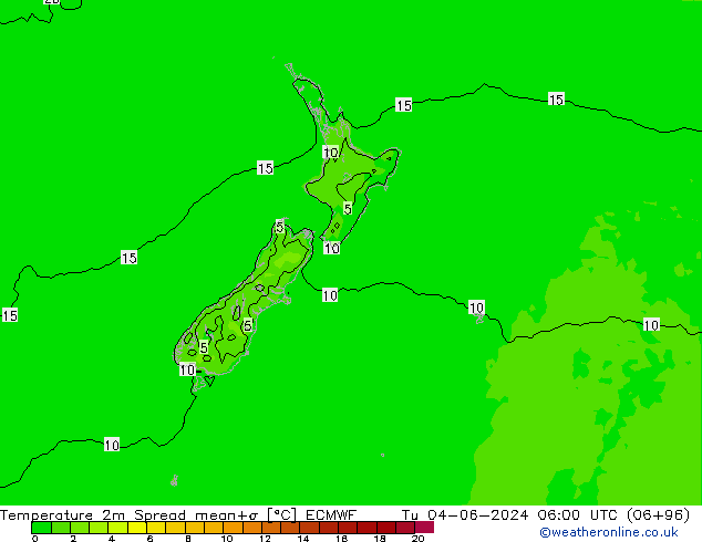 mapa temperatury 2m Spread ECMWF wto. 04.06.2024 06 UTC