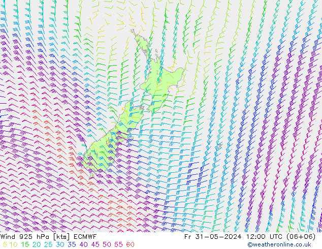 Rüzgar 925 hPa ECMWF Cu 31.05.2024 12 UTC