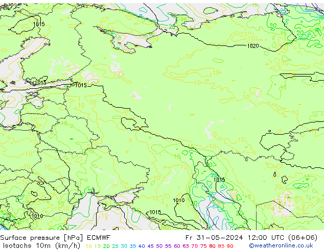 Isotachs (kph) ECMWF  31.05.2024 12 UTC