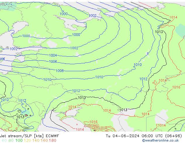 Polarjet/Bodendruck ECMWF Di 04.06.2024 06 UTC