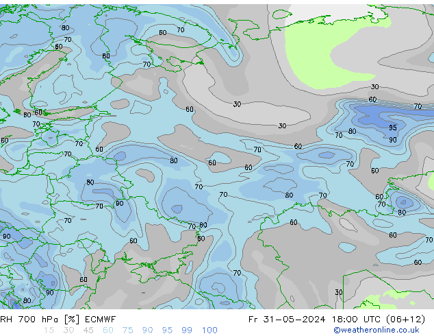 RH 700 hPa ECMWF Fr 31.05.2024 18 UTC