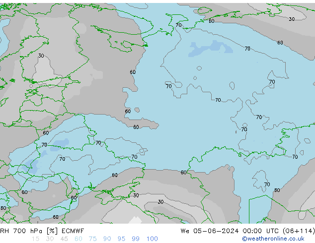 RH 700 hPa ECMWF śro. 05.06.2024 00 UTC