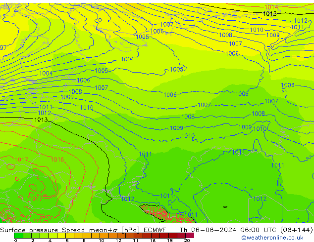 pressão do solo Spread ECMWF Qui 06.06.2024 06 UTC