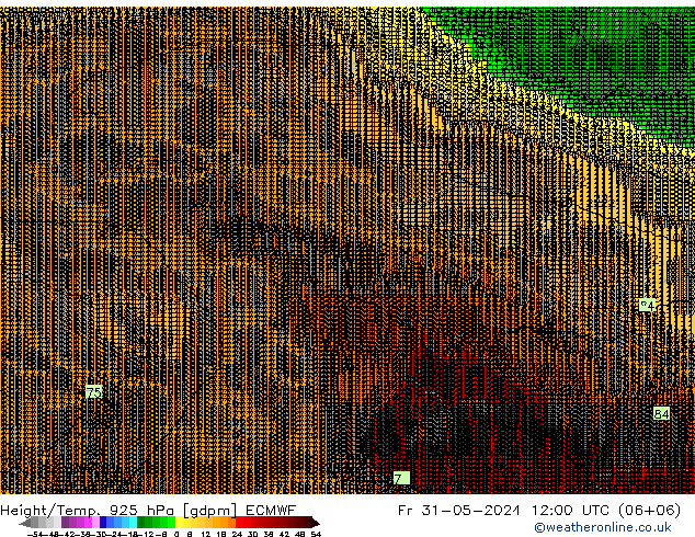 Height/Temp. 925 hPa ECMWF Pá 31.05.2024 12 UTC