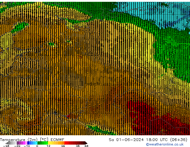 Temperature (2m) ECMWF Sa 01.06.2024 18 UTC