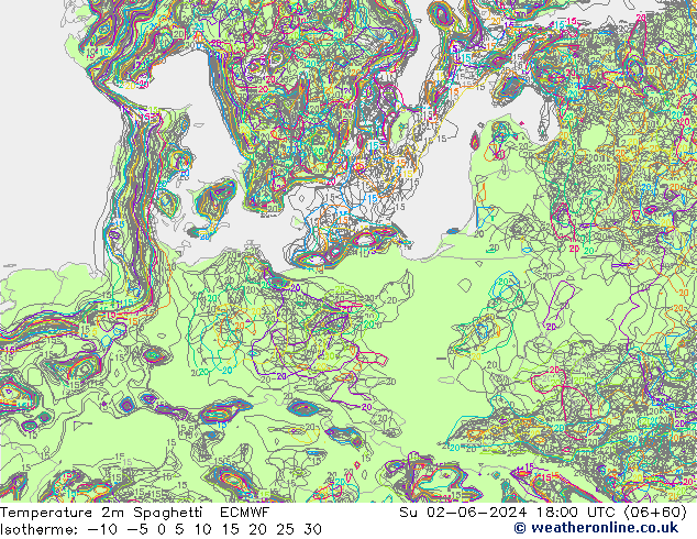 Sıcaklık Haritası 2m Spaghetti ECMWF Paz 02.06.2024 18 UTC