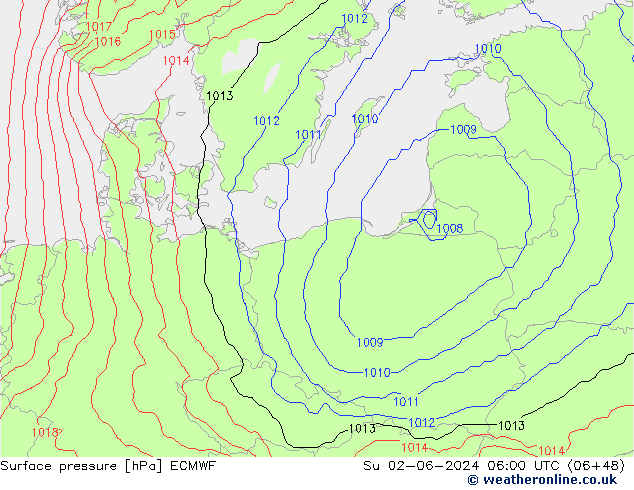 Surface pressure ECMWF Su 02.06.2024 06 UTC