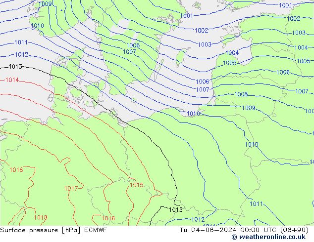 Surface pressure ECMWF Tu 04.06.2024 00 UTC