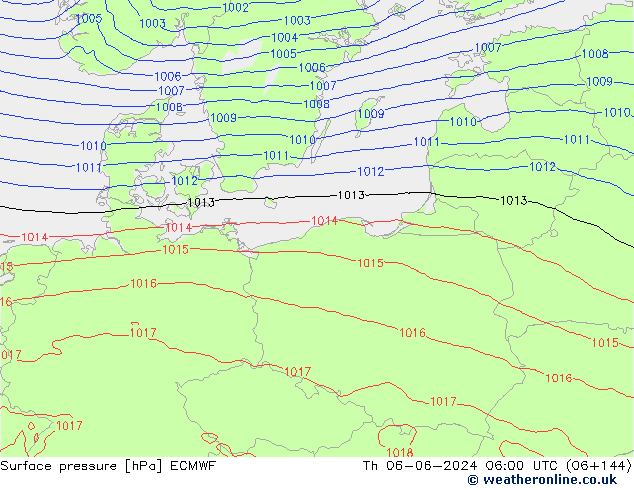 Atmosférický tlak ECMWF Čt 06.06.2024 06 UTC