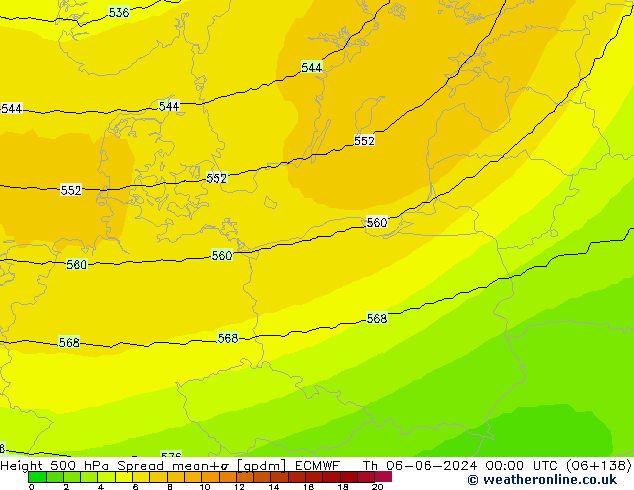 Height 500 hPa Spread ECMWF Čt 06.06.2024 00 UTC