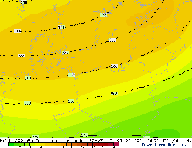 Height 500 гПа Spread ECMWF чт 06.06.2024 06 UTC