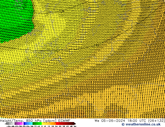 Height/Temp. 850 hPa ECMWF śro. 05.06.2024 18 UTC