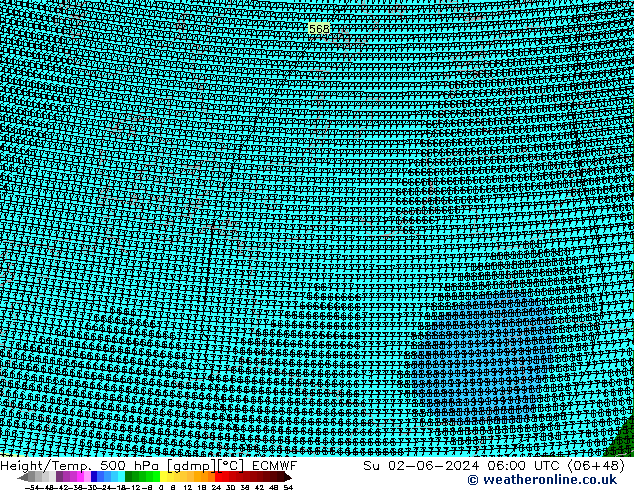 Hoogte/Temp. 500 hPa ECMWF zo 02.06.2024 06 UTC