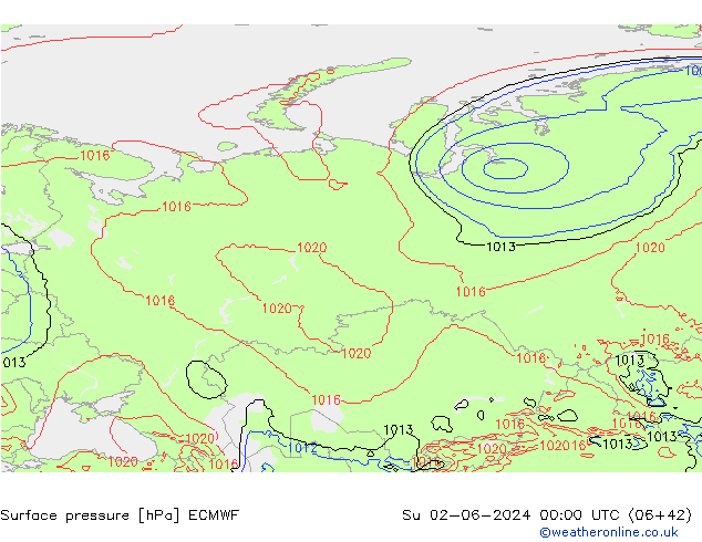 Presión superficial ECMWF dom 02.06.2024 00 UTC