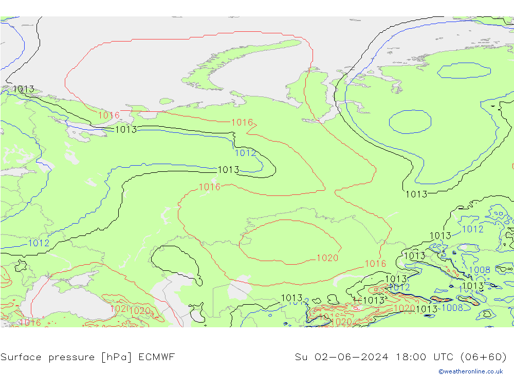 приземное давление ECMWF Вс 02.06.2024 18 UTC