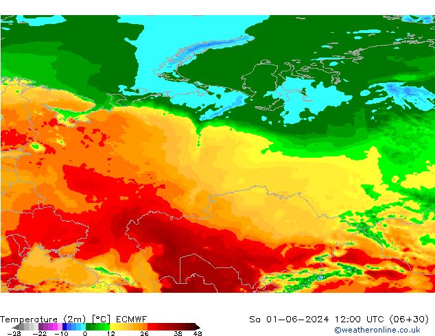 Temperatuurkaart (2m) ECMWF za 01.06.2024 12 UTC