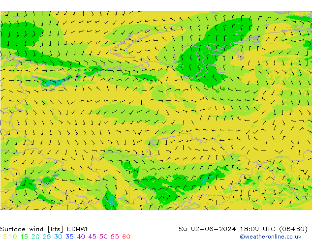 Rüzgar 10 m ECMWF Paz 02.06.2024 18 UTC