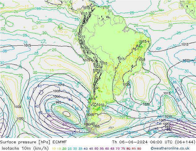 Isotachs (kph) ECMWF Th 06.06.2024 06 UTC