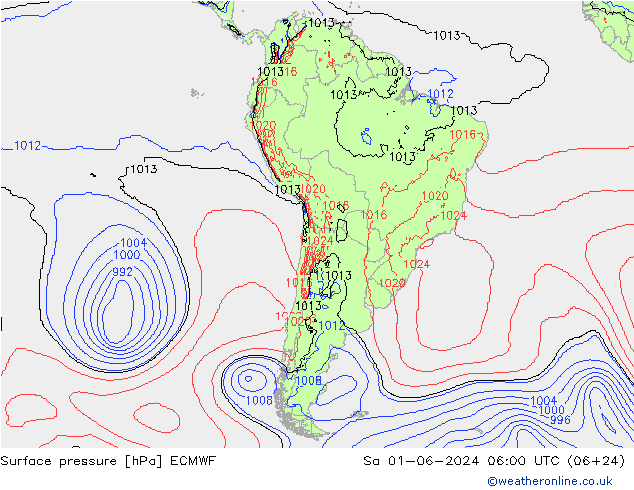 Surface pressure ECMWF Sa 01.06.2024 06 UTC