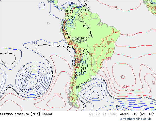 Pressione al suolo ECMWF dom 02.06.2024 00 UTC