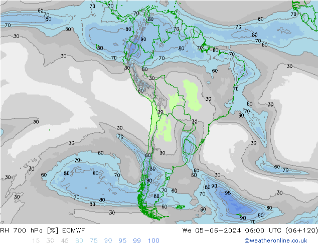 Humidité rel. 700 hPa ECMWF mer 05.06.2024 06 UTC