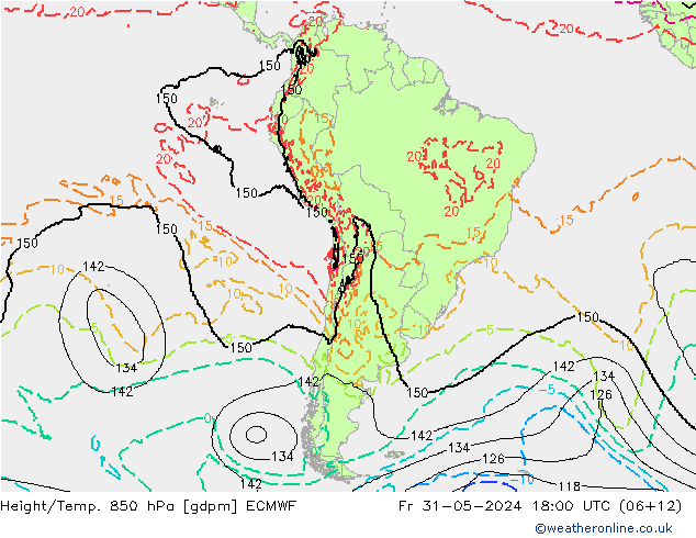 Height/Temp. 850 hPa ECMWF Fr 31.05.2024 18 UTC