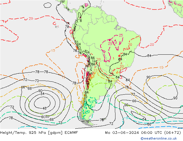 Height/Temp. 925 hPa ECMWF pon. 03.06.2024 06 UTC