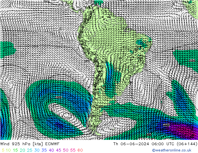 Vento 925 hPa ECMWF Qui 06.06.2024 06 UTC