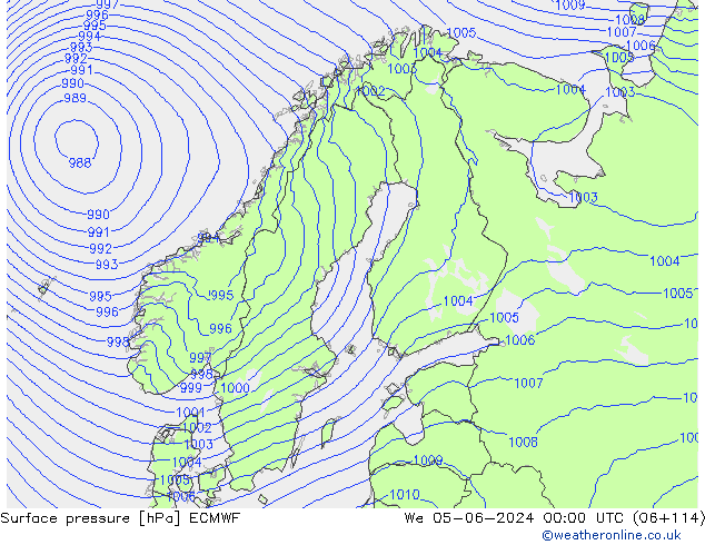 Surface pressure ECMWF We 05.06.2024 00 UTC