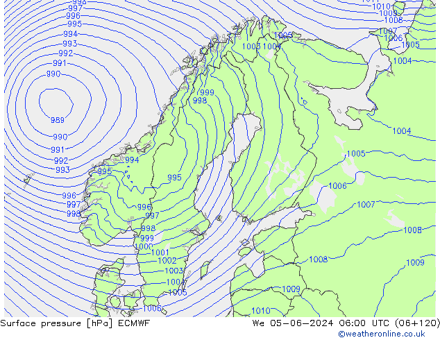 Luchtdruk (Grond) ECMWF wo 05.06.2024 06 UTC