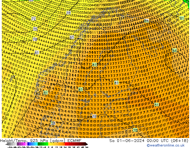 Height/Temp. 925 гПа ECMWF сб 01.06.2024 00 UTC