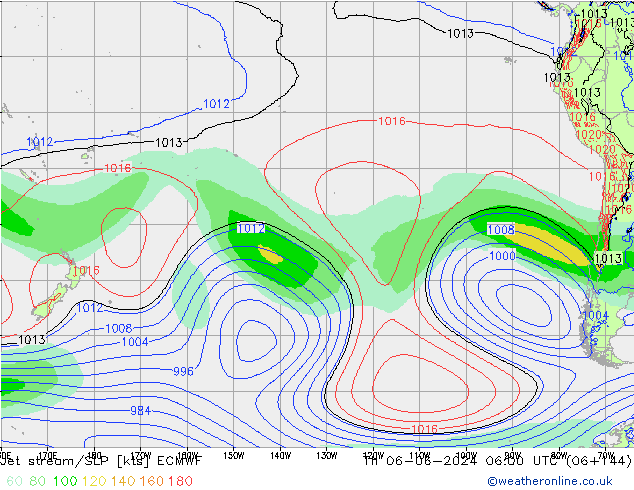 Jet stream/SLP ECMWF Čt 06.06.2024 06 UTC