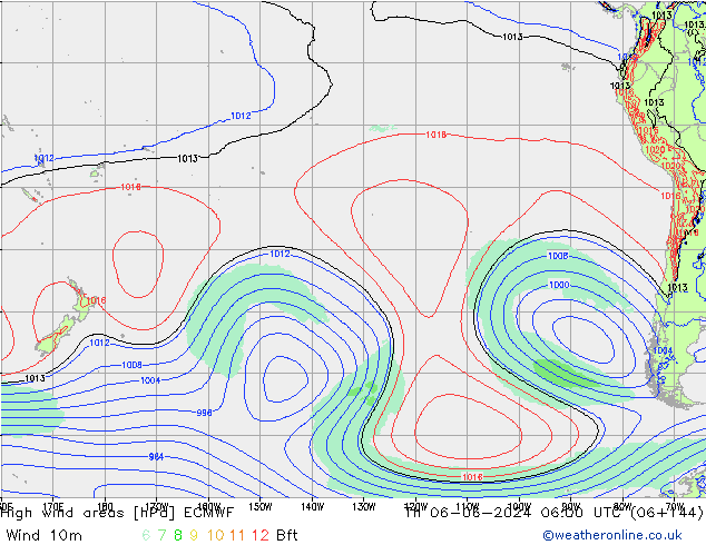 High wind areas ECMWF Čt 06.06.2024 06 UTC