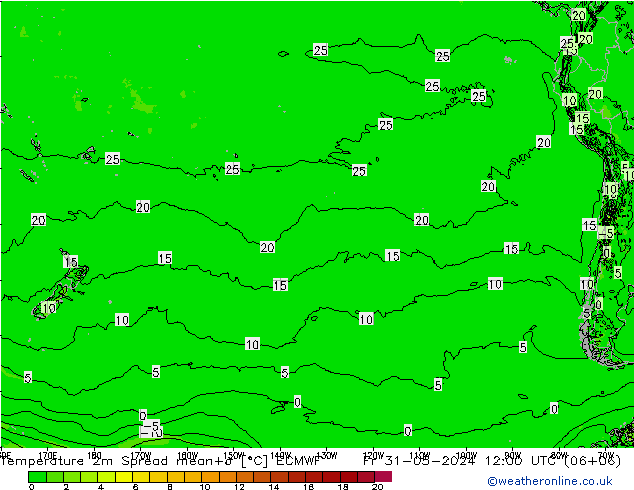 mapa temperatury 2m Spread ECMWF pt. 31.05.2024 12 UTC