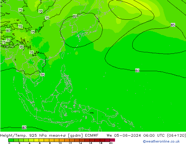 Height/Temp. 925 hPa ECMWF We 05.06.2024 06 UTC