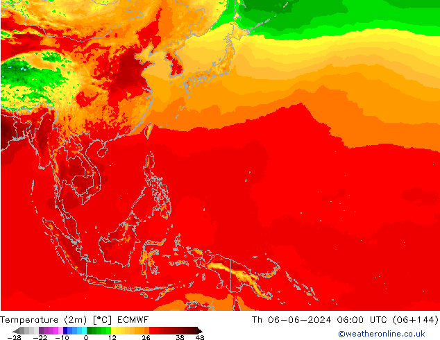 Temperature (2m) ECMWF Th 06.06.2024 06 UTC