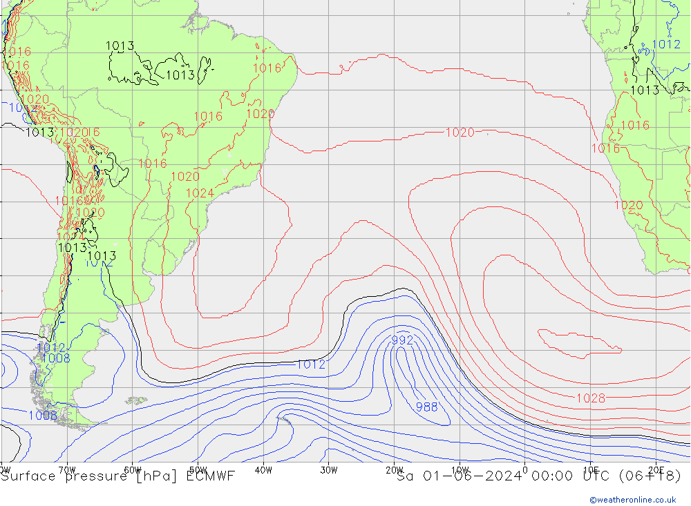 pressão do solo ECMWF Sáb 01.06.2024 00 UTC