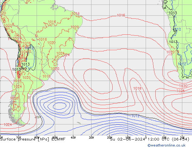 pressão do solo ECMWF Dom 02.06.2024 12 UTC