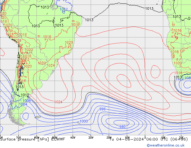 Surface pressure ECMWF Tu 04.06.2024 06 UTC