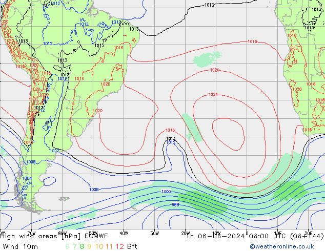 High wind areas ECMWF Th 06.06.2024 06 UTC