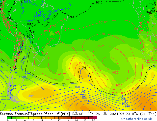 Atmosférický tlak Spread ECMWF Čt 06.06.2024 06 UTC