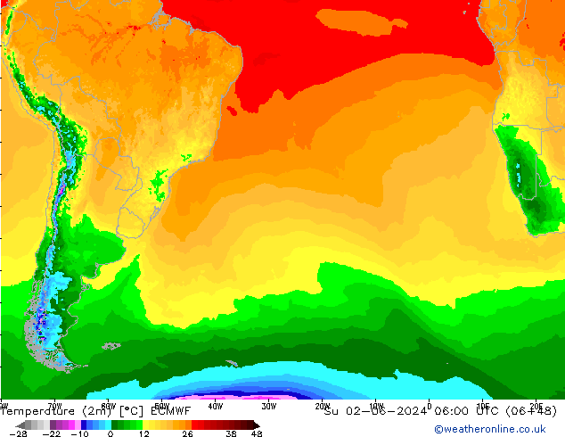 Temperaturkarte (2m) ECMWF So 02.06.2024 06 UTC