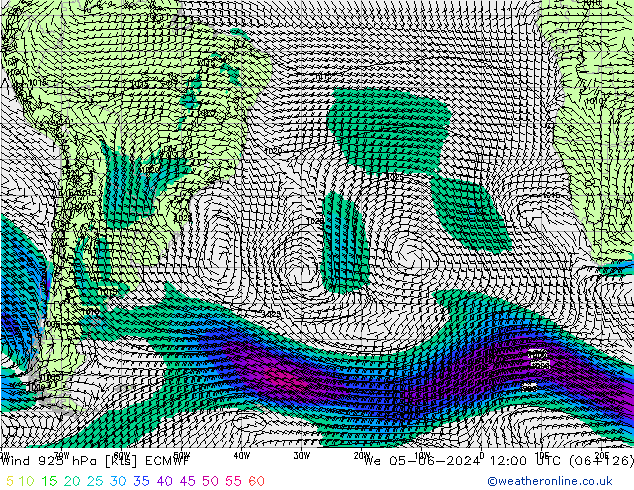 Vento 925 hPa ECMWF mer 05.06.2024 12 UTC