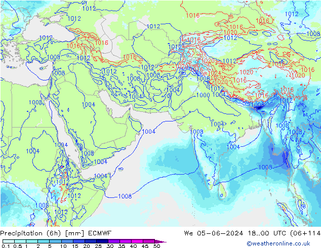 Precipitación (6h) ECMWF mié 05.06.2024 00 UTC